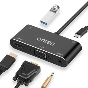 Onten OTN-9573S USB-C to Hdmi/Vga/Audio Hub 4K